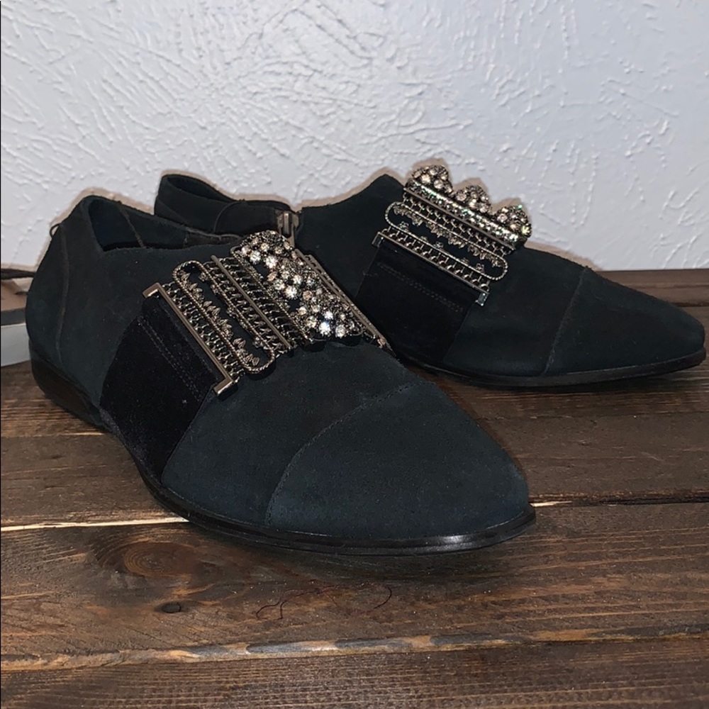 Studded Black Suede Loafers